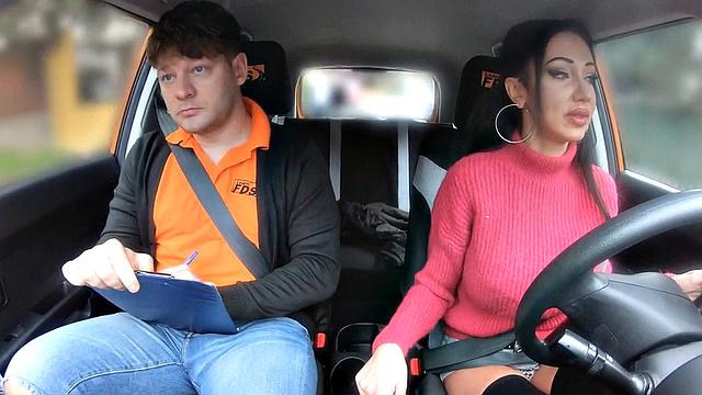 Inked driving babe sucks cock and gets fucked by instructor