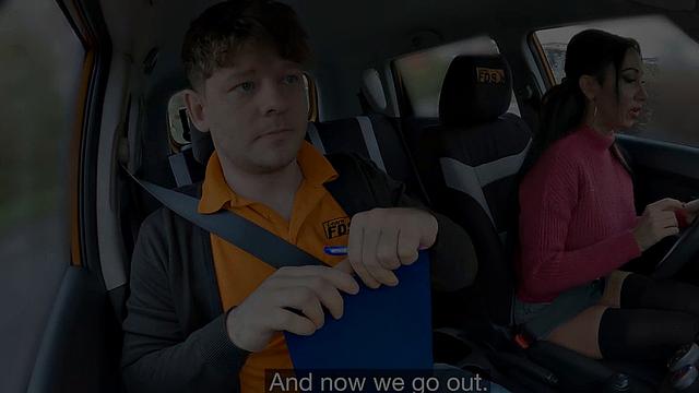 Inked driving babe sucks cock and gets fucked by instructor