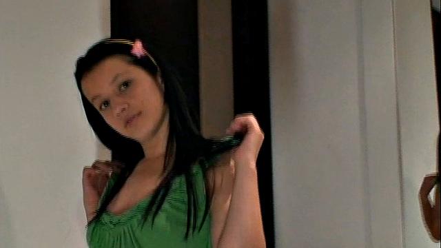 Teen Diana showing tits and ass on stairs