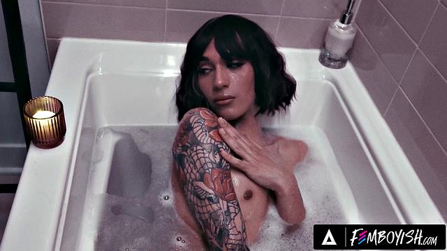 FEMBOYISH - Cute Femboy Dante Snoww Lathers Up In Bubble Bath & Enzo Muller Fucks Him Hard