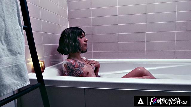 FEMBOYISH - Cute Femboy Dante Snoww Lathers Up In Bubble Bath & Enzo Muller Fucks Him Hard