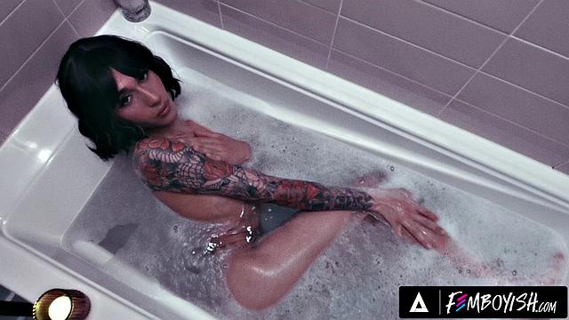 FEMBOYISH - Cute Femboy Dante Snoww Lathers Up In Bubble Bath & Enzo Muller Fucks Him Hard