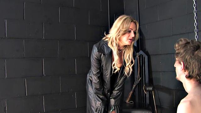 Femdom paddling and whipping male sub