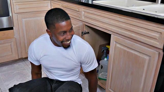 MILF cop gets her big tits and ass drilled by black plumber while her man is out