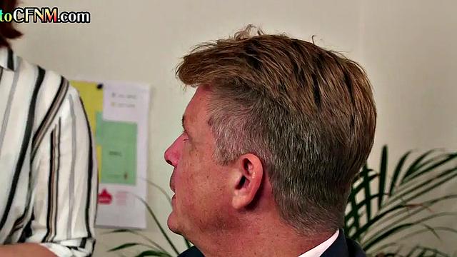 CFNM femdom secretaries give threesome in sinful office