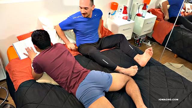 Nestor is on his belly, in bed, reading a book when Mater enters and starts playing with his.