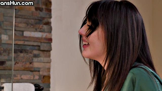 Trans honey passionate sex under shower with curvy GF