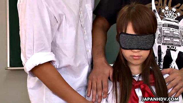 Asian gets blindfolded and drilled hard