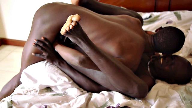 Skinny nubian bareback stuffing tight ass in missionary