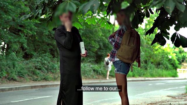 Busty euro pulled outdoors for kinky sex in public