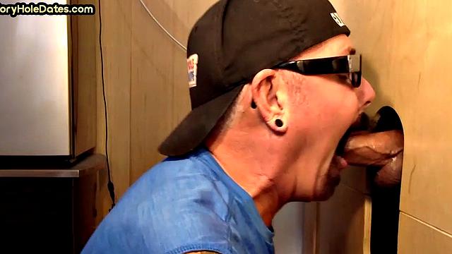 Tattooed gloryhole DILF sucks at home till cum in mouth