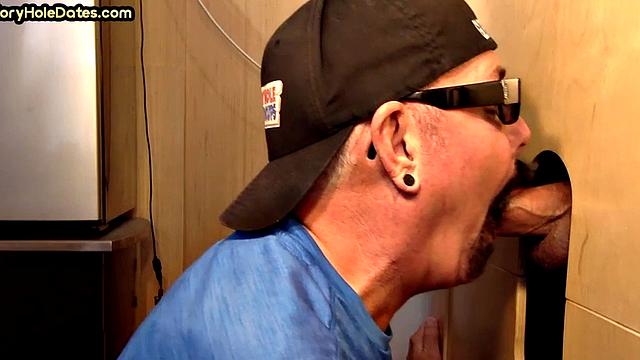 Tattooed gloryhole DILF sucks at home till cum in mouth