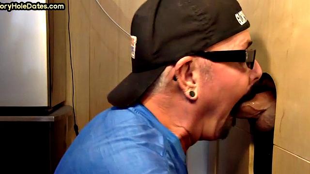 Tattooed gloryhole DILF sucks at home till cum in mouth