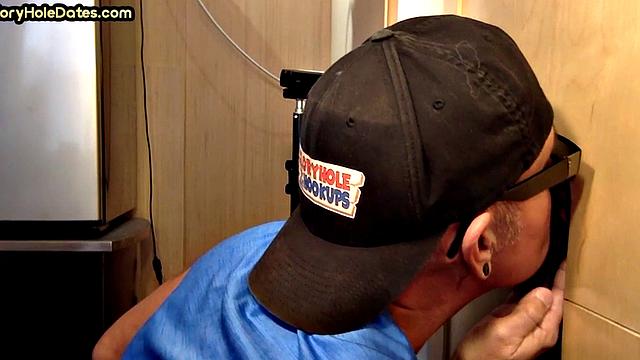 Tattooed gloryhole DILF sucks at home till cum in mouth