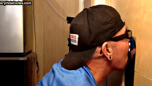 Tattooed gloryhole DILF sucks at home till cum in mouth