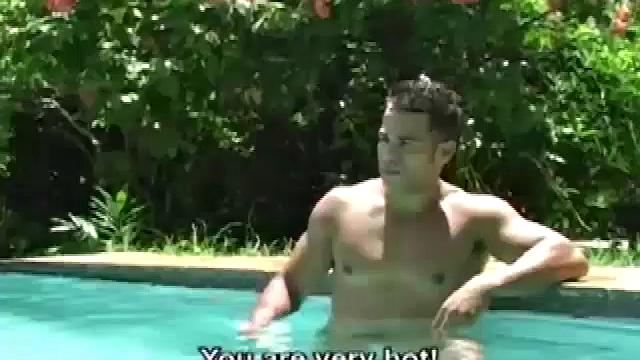 Ramon is alone in the pool doing power laps when Rodrigo jumps in. The two big dicked muscle hunks affectionately pose, and kiss, before moving behind a hidden statue nook.