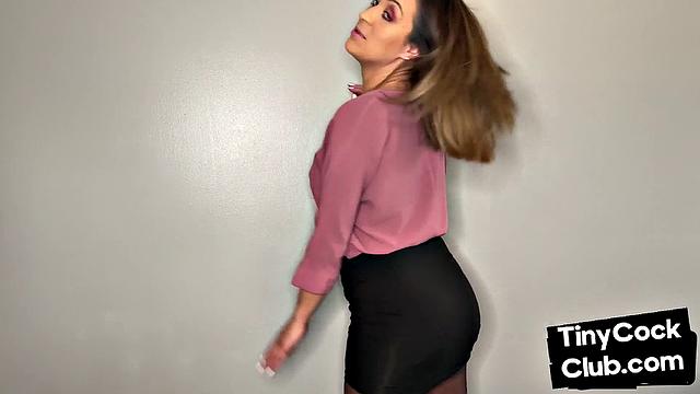 CFNM British domina mocks pictures of small cocks