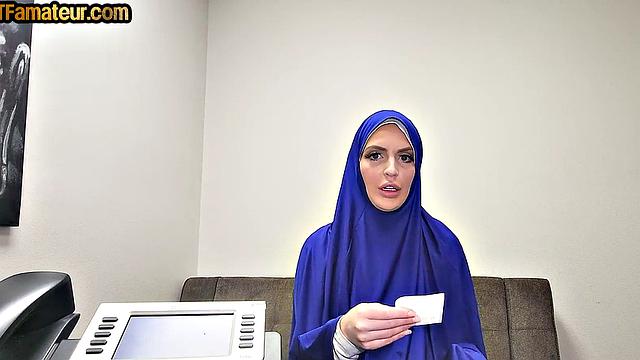 Arab amateur hijab babe with big tits rides POV cock