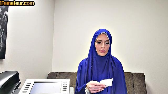 Arab amateur hijab babe with big tits rides POV cock