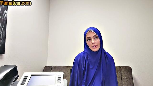 Arab amateur hijab babe with big tits rides POV cock