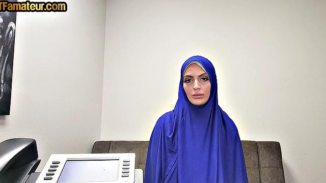 Arab amateur hijab babe with big tits rides POV cock