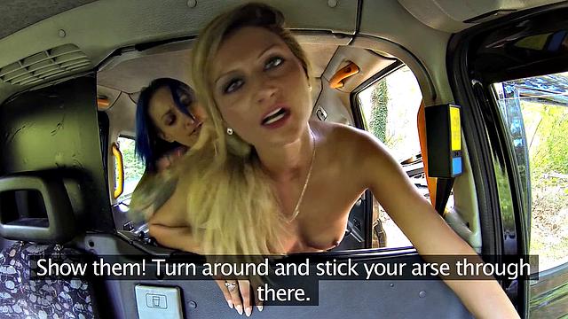 Kinky tattooed lesbians go wild in Filthy Lesbian Taxi Cab Fun