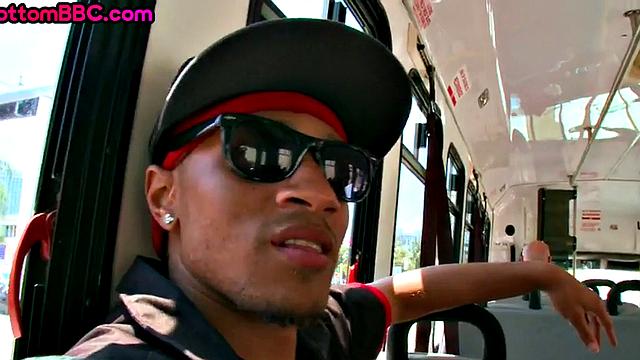 Ebony thug public fucks white bottom on bus for cum in mouth