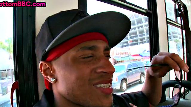 Ebony thug public fucks white bottom on bus for cum in mouth
