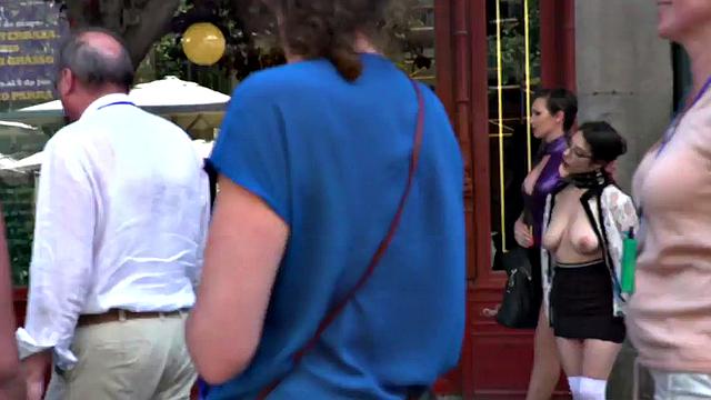 Babe humiliated in public by her lezdom lady