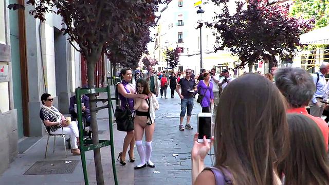 Babe humiliated in public by her lezdom lady