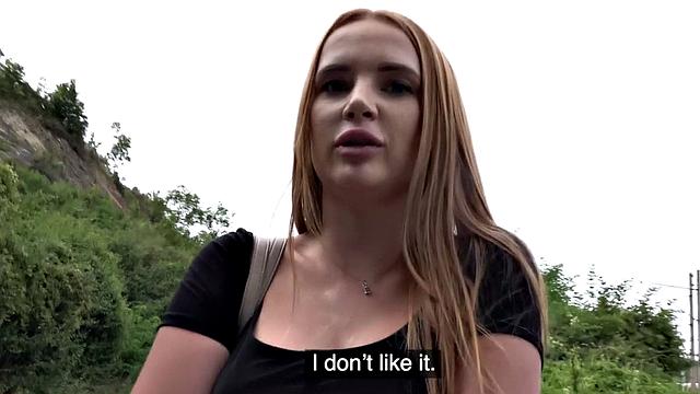 POV redhead outdoors fucked for cash after casting