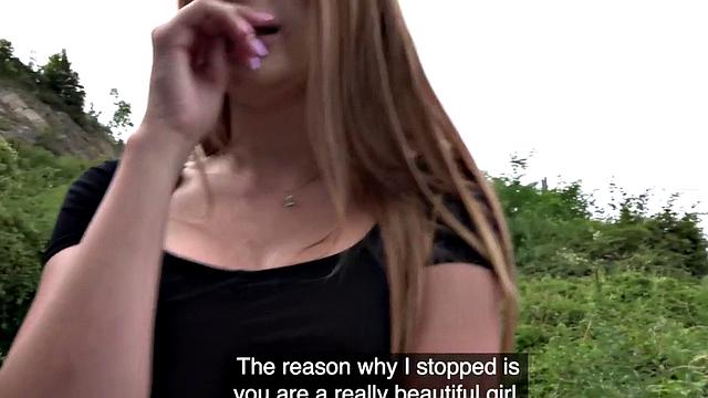 POV redhead outdoors fucked for cash after casting