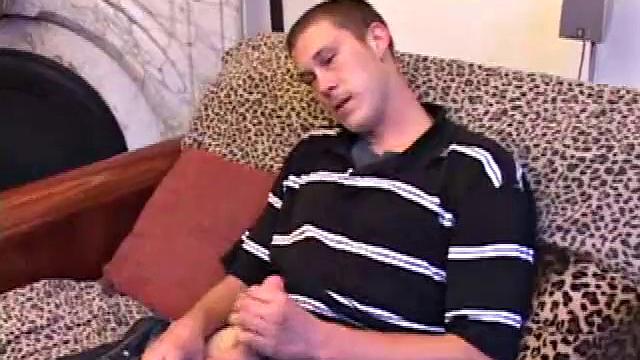 Young Brent Stenson relaxes on the sofa, working up a throbbing boner. He strokes with determination, pumping out a warm cum load onto his chest.