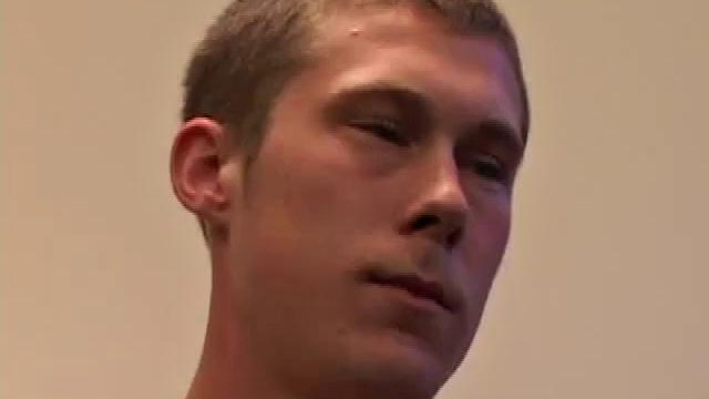 Young Brent Stenson relaxes on the sofa, working up a throbbing boner. He strokes with determination, pumping out a warm cum load onto his chest.