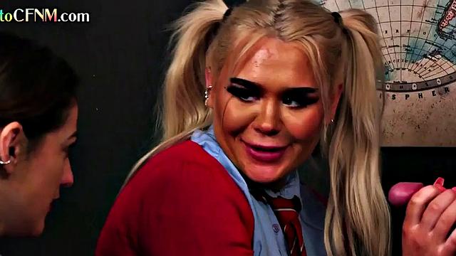 College CFNM sucking and wanking the principal for punishment