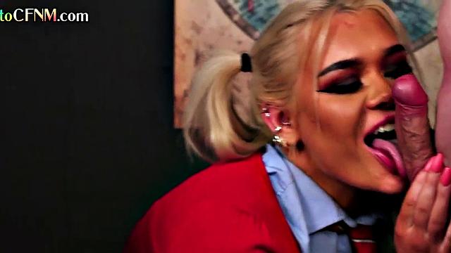 College CFNM sucking and wanking the principal for punishment