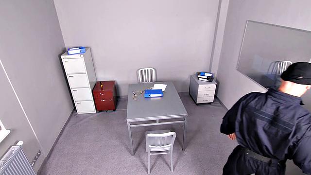 Horny chick with long hair gets her pussy drilled in security office