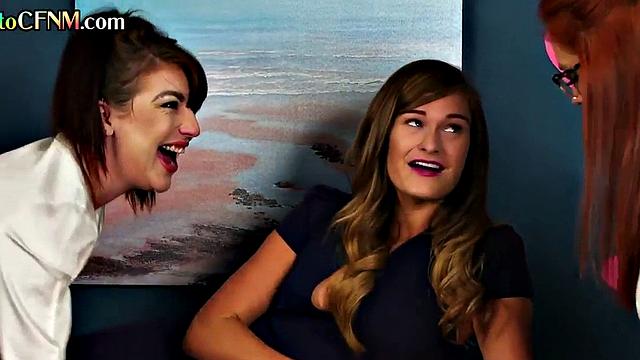 Classy CFNM group BJ and HJ by British dominas