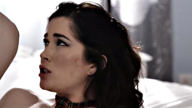 21yo college slut in white stockings rides BFs cock