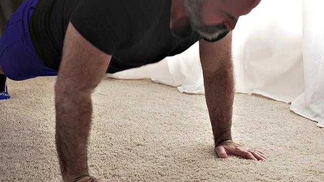 Hairy bottom DILF assfucked by skinny twink in jockstrap