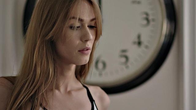 Small tits TS babe rimmed and barebacked by BF on the couch