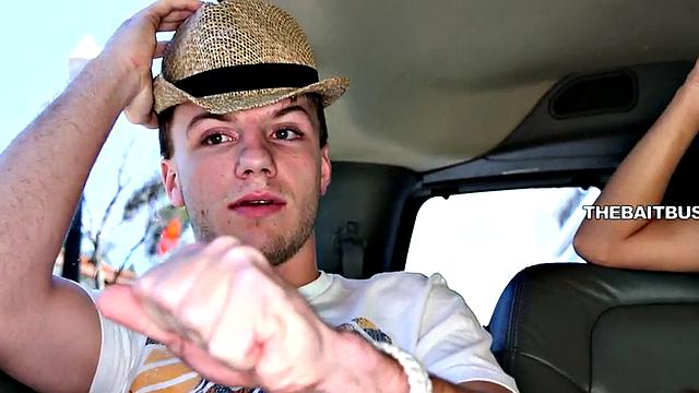 Fooled amateur stud fucks gay jock in pickup bus for cum