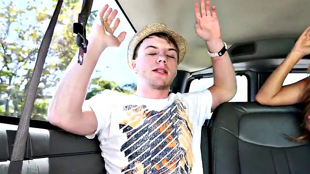 Fooled amateur stud fucks gay jock in pickup bus for cum