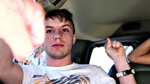 Fooled amateur stud fucks gay jock in pickup bus for cum