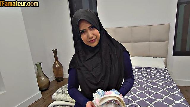 Amateur Arab babe in lingerie fucked POV