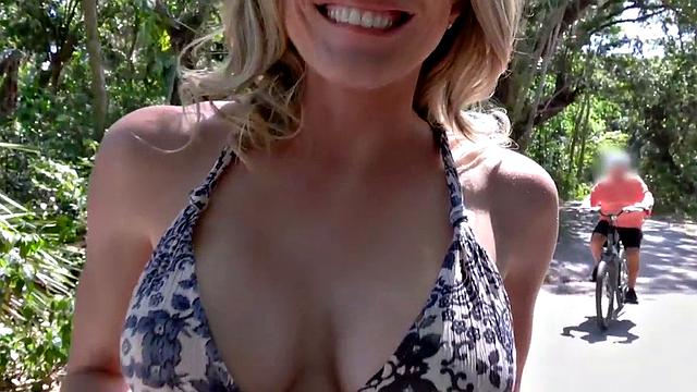 Naughty MILF with a hairy pussy gets publicly fucked in a car