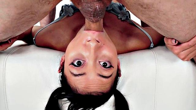 Facefucked Asian cutie in lingerie deepthroating POV