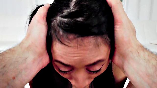 Facefucked Asian cutie in lingerie deepthroating POV