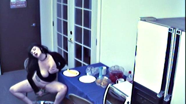 Busty food fetish slut masturbates