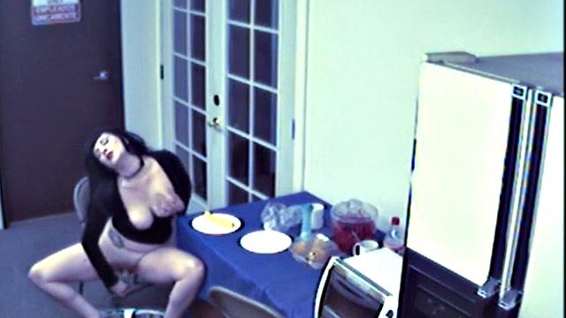 Busty food fetish slut masturbates